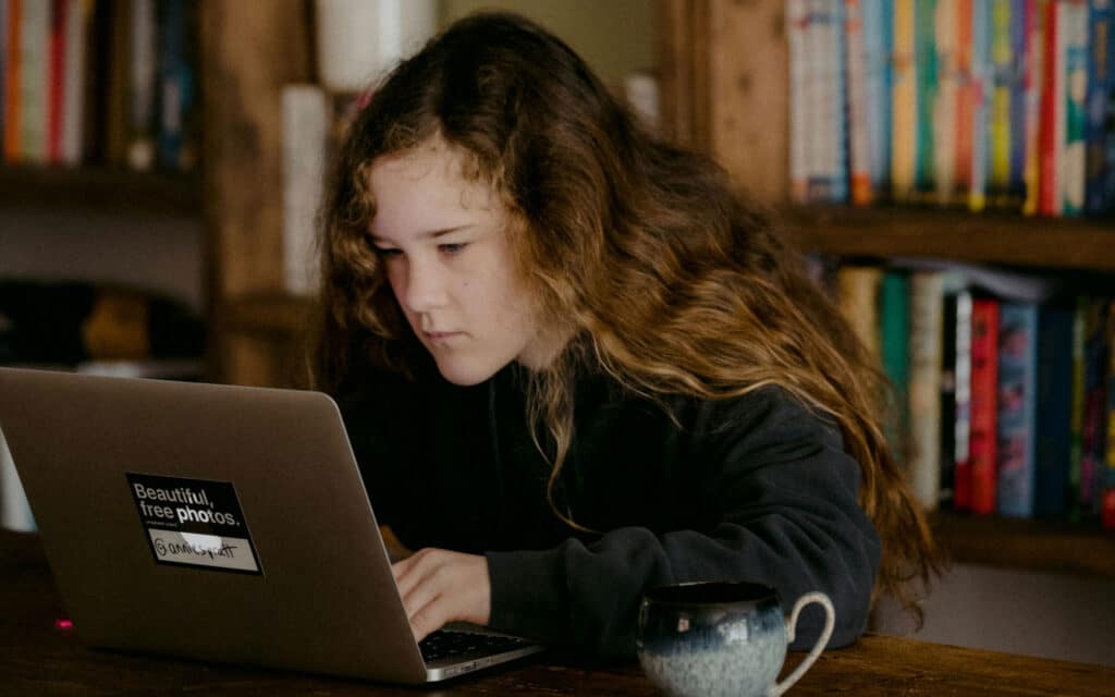 Image of a young person student working on a laptop